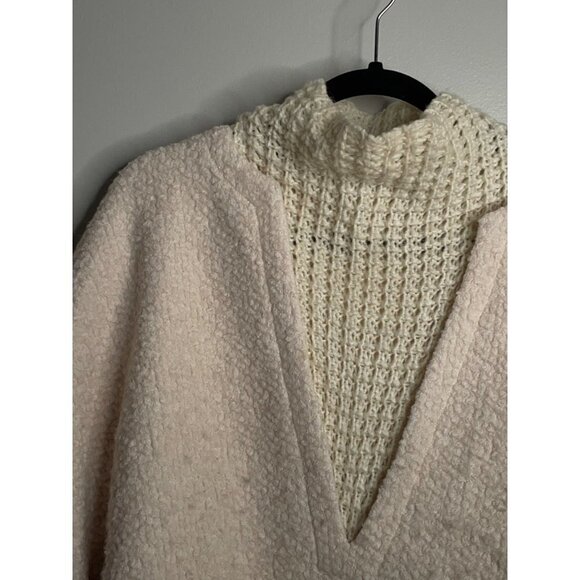 Anthropologie Textured Wool Blend Cream Poncho Sweater One Size OS NEW - Picture 7 of 8